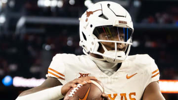 Texas running back Savion Red (17) warms up ahead of the Big 12 Conference Championship game at AT&T Stadium in Arlington, Texas, Saturday, Dec. 2, 2023