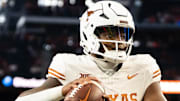Dec 2, 2023; Arlington, Texas, USA; Texas running back Savion Red (17) warms up before the Big 12 Conference Championship game between the Texas Longhorns and the Oklahoma State Cowboys. Mandatory Credit: Sara Diggins/American-Statesman via USA TODAY NETWORK