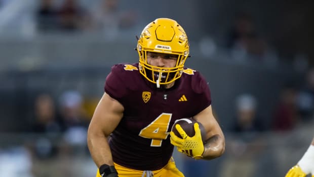 Arizona State Sun Devils running back Cam Skattebo (4) against the Colorado Buffaloes. Mark J. Rebilas-USA TODAY Sports