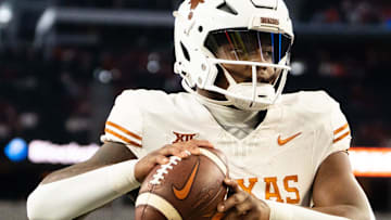 Texas running back Savion Red (17) warms up ahead of the Big 12 Conference Championship game at AT&T Stadium in Arlington, Texas, Saturday, Dec. 2, 2023