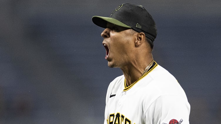 Jun 5, 2023; Pittsburgh, Pennsylvania, USA;  Pittsburgh Pirates starting pitcher Johan Oviedo (24)