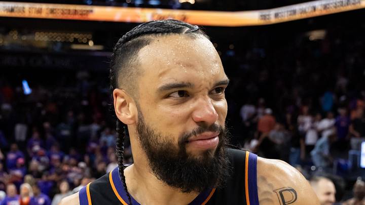 Apr 17, 2026; Phoenix, Arizona, USA; Phoenix Suns forward Dillon Brooks (3) against the Golden State Warriors during the play-in rounds of the 2026 NBA Playoffs at Mortgage Matchup Center. Mandatory Credit: Mark J. Rebilas-Imagn Images