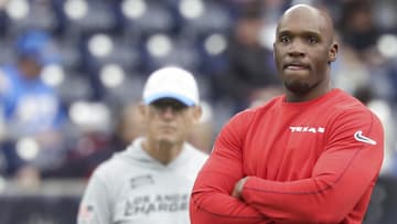 Houston Texans head coach DeMeco Ryans looks on from the field before a game at NRG Stadium.