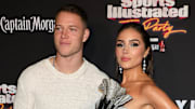 Christian McCaffrey and Olivia Culpo at the 2023 Sports Illustrated Super Bowl Party.