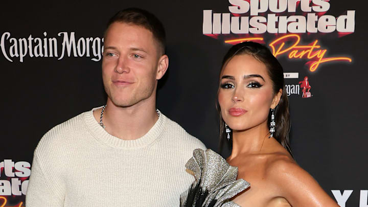 Christian McCaffrey and Olivia Culpo at the 2023 Sports Illustrated Super Bowl Party. Christian McCaffrey and Olivia Culpo at the 2023 Sports Illustrated Super Bowl Party.