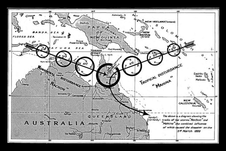 map of oceania natural disasters mahina and nachon in 1899