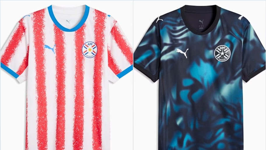 Paraguay’s home and away World Cup jerseys. 