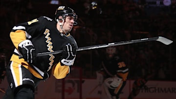 Pittsburgh Penguins center Evgeni Malkin (71) takes the ice against the Seattle Kraken at PPG Paints Arena. Malkin became the latest athlete to have his burglarized.
