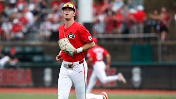 Georgia's Charlie Condon (24) takes the field at the start of a NCAA Athens Regional baseball game against UNCW in Athens, Ga., on Saturday, June 1, 2024