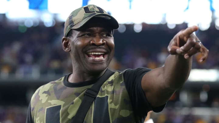 Sep 2, 2018; Arlington, TX, USA; Miami Hurricanes former player Michael Irvin on the sidelines.