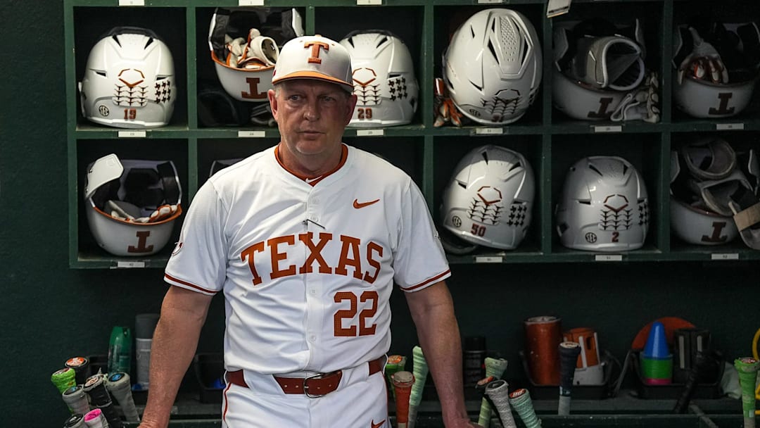Texas Longhorns head coach Jim Schlossnagle stands in the dugout ahead of the Lone Star Showdown. 