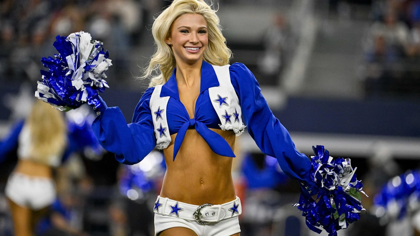 Dallas Cowboys cheerleader Sophy Laufer dazzles in denim blue stars coat