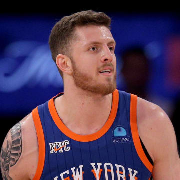Apr 30, 2024; New York, New York, USA; New York Knicks center Isaiah Hartenstein (55) handles the ball against the Philadelphia 76ers during the first quarter of game 5 of the first round of the 2024 NBA playoffs at Madison Square Garden. Mandatory Credit: Brad Penner-USA TODAY Sports