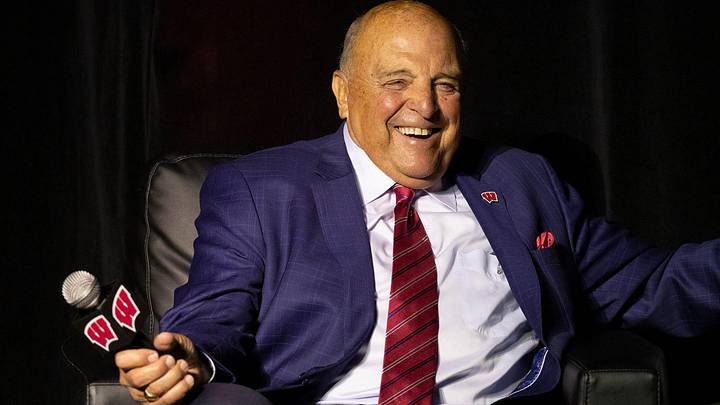 Retiring UW athletic director Barry Alvarez is shown during a ceremony honoring his tenure  at the Kohl Center Tuesday, April 6, 2021, in Madison, Wis. Alvarez was head football coach for 15 years and athletic director for 18 years. During his time Wisconsin teams combined to win 16 national titles and 74 conference regular-season or tournament titles in various sports.

Mjs Barry 3 Jpg Barry
