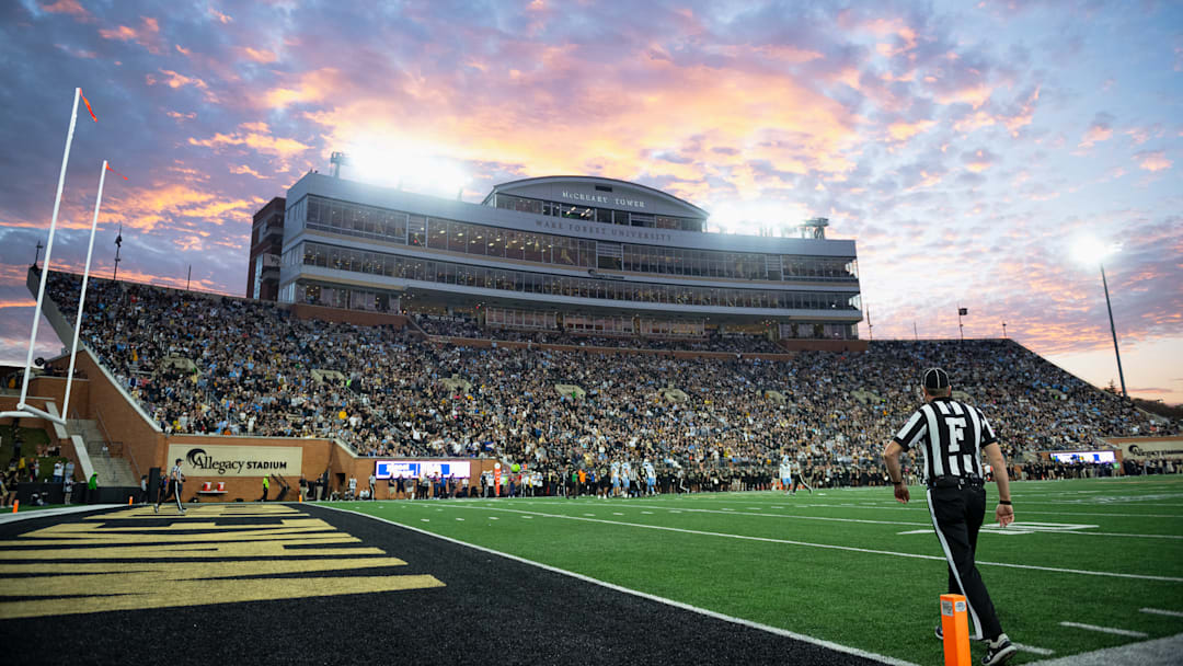 A view of McCreary Tower at Allegacy Stadium in a game between the Wake Forest Demon Deacons and the North Carolina Tar Heels.