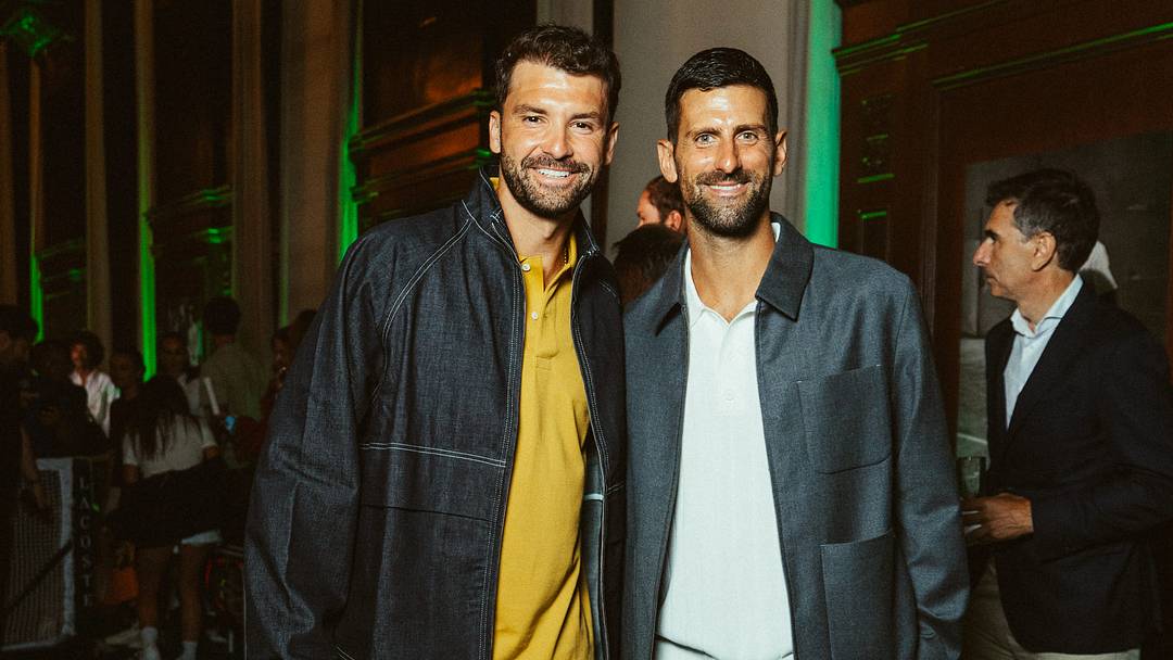 Grigor Dimitrov and Novak Djokovic attend Lacoste's pre-US Open event at The Plaza Hotel in New York City.