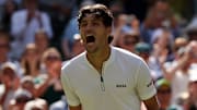 Taylor Fritz celebrates winning his quarterfinals match.