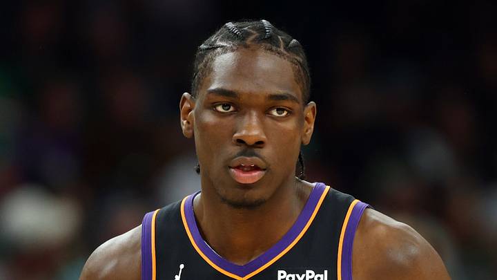 Feb 24, 2026; Phoenix, Arizona, USA; Phoenix Suns forward Rasheer Fleming (20) against the Boston Celtics in the second half at Mortgage Matchup Center. Mandatory Credit: Mark J. Rebilas-Imagn Images