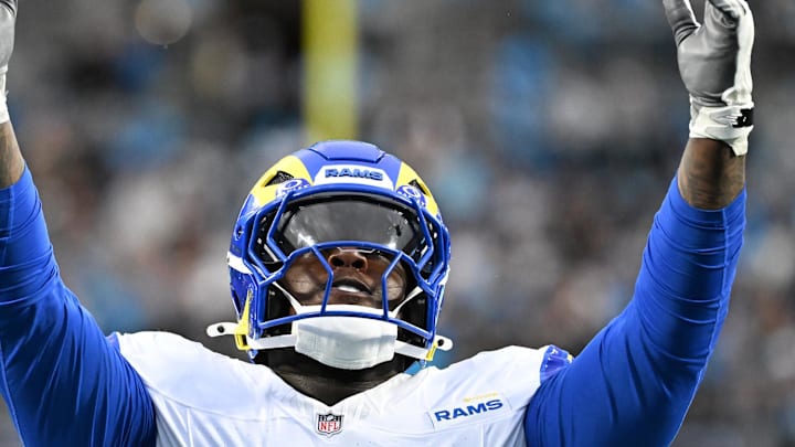 Los Angeles Rams defensive tackle Poona Ford (95). Mandatory Credit: Bob Donnan-Imagn Images