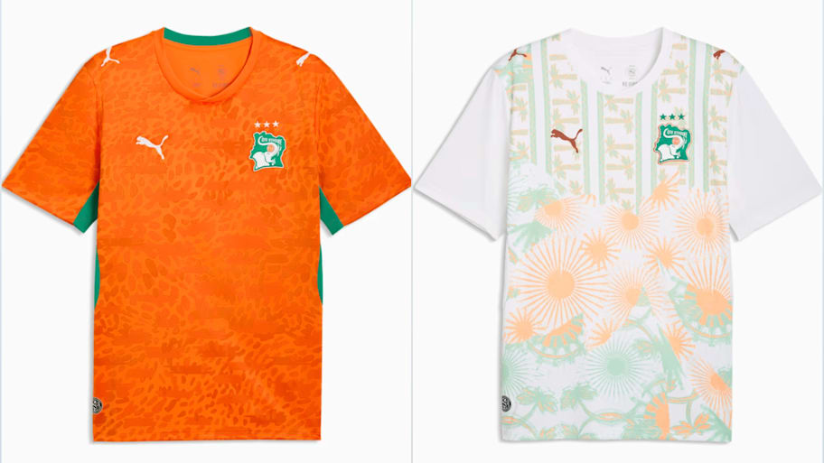 Côte d’Ivoire’s home and away World Cup jerseys. 