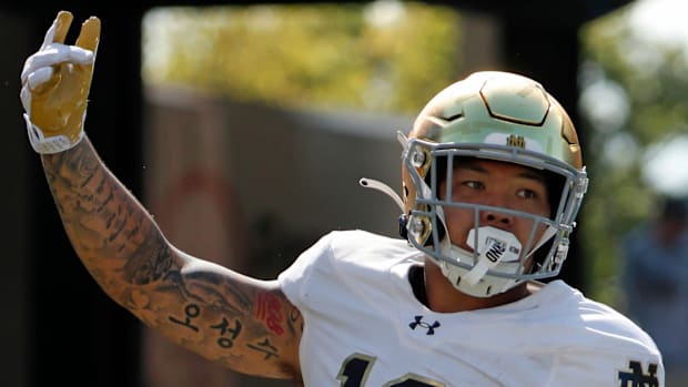 Jordan Botelho during a 2024 Notre Dame gam