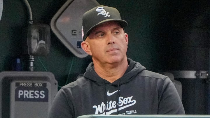 Jul 19, 2024; Kansas City, Missouri, USA; Chicago White Sox manager Pedro Grifol (5) watches play against the Kansas City Royals in the fifth inning at Kauffman Stadium. Mandatory Credit: Denny Medley-USA TODAY Sports