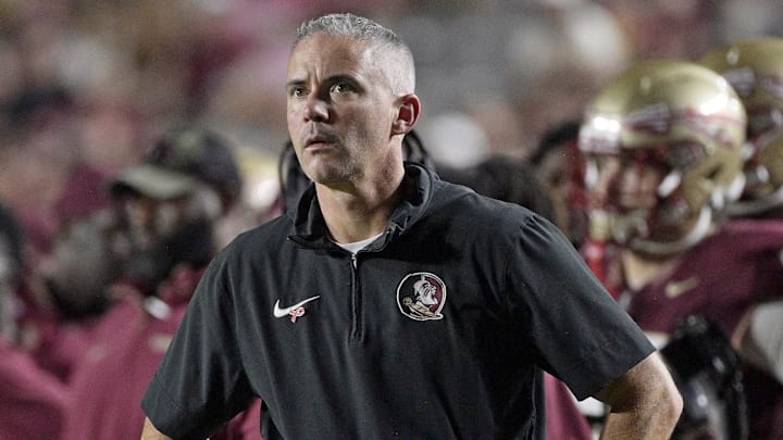 Oct 5, 2024; Tallahassee, Florida, USA; Florida State Seminoles head coach Mike Norvell during the second half against the Clemson Tigers at Doak S. Campbell Stadium. Mandatory Credit: Melina Myers-Imagn Images Oct 5, 2024; Tallahassee, Florida, USA; Florida State Seminoles head coach Mike Norvell during the second half against the Clemson Tigers at Doak S. Campbell Stadium. Mandatory Credit: Melina Myers-Imagn Images