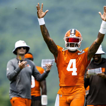 Browns Quarterback Deshaun Watson during Browns training camp July 27, 2024