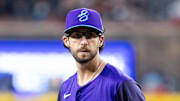 Aug 24, 2025; Phoenix, Arizona, USA; Arizona Diamondbacks pitcher Zac Gallen against the Cincinnati Reds at Chase Field. Mandatory Credit: Mark J. Rebilas-Imagn Images
