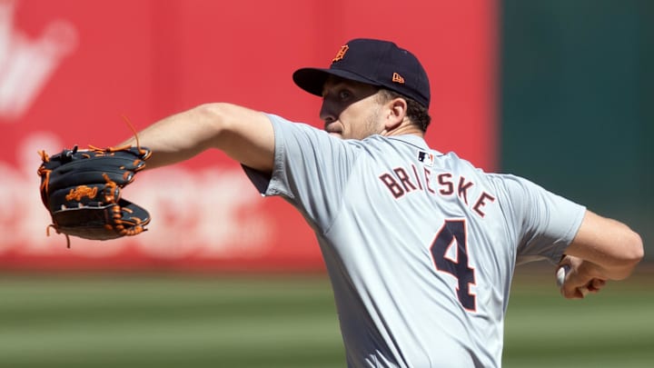 Detroit Tigers starting pitcher Beau Brieske (4) delivers a pitch against the Oakland Athletics during the first inning at Oakland-Alameda County Coliseum on Sept 8.