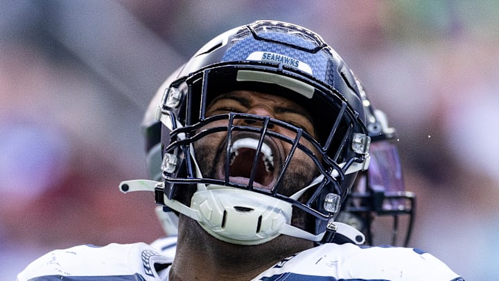 Johnathan Hankins of the Seattle Seahawks celebrates