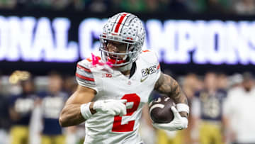 Ohio State Buckeyes wide receiver Emeka Egbuka against the Notre Dame Fighting Irish during the CFP National Championship.
