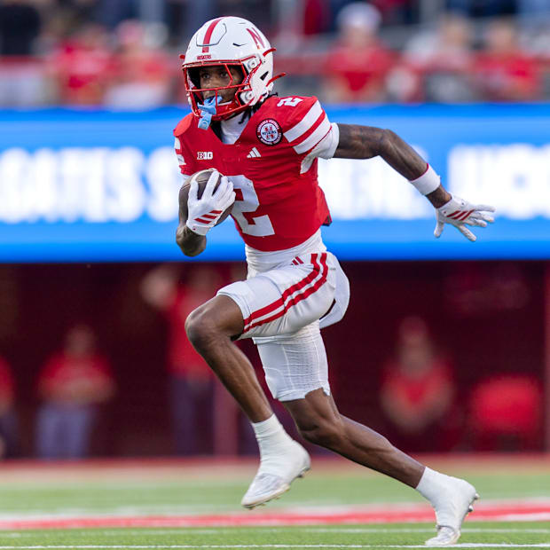 Nebraska punt returner Jacory Barney Jr. returns a punt 19 yards against Akron.