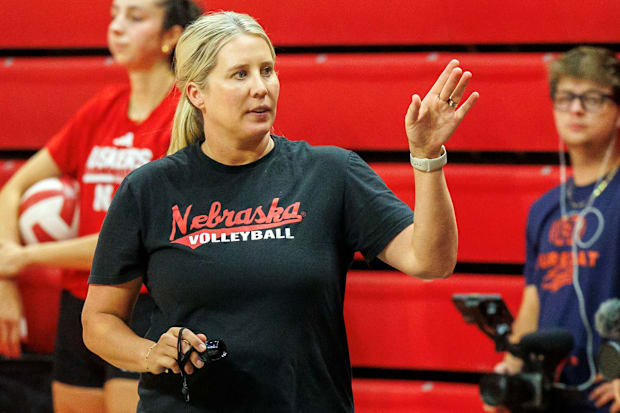 Nebraska volleyball coach Dani Busboom Kelly at practice ahead of the 2025 season.