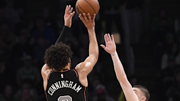 Dec 28, 2023; Boston, Massachusetts, USA;  Detroit Pistons guard Cade Cunningham (2) shoots the ball