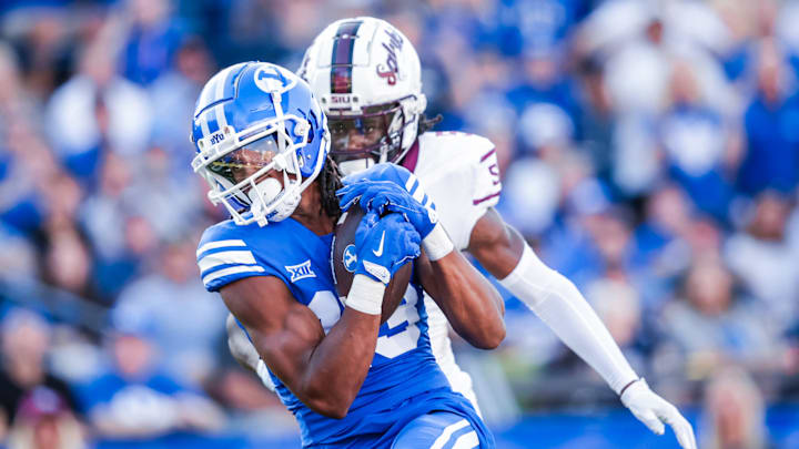 BYU wide receiver Jojo Phillips catches a 57-yard touchdown from Jake Retzlaff