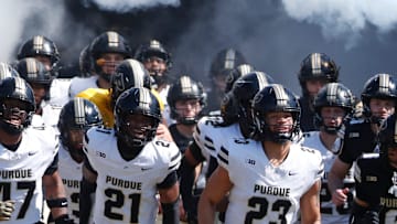 The Purdue Boilermakers take to the field 