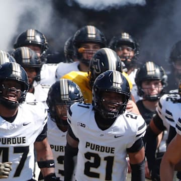 The Purdue Boilermakers take to the field during the spring showcase at Ross-Ade Stadium