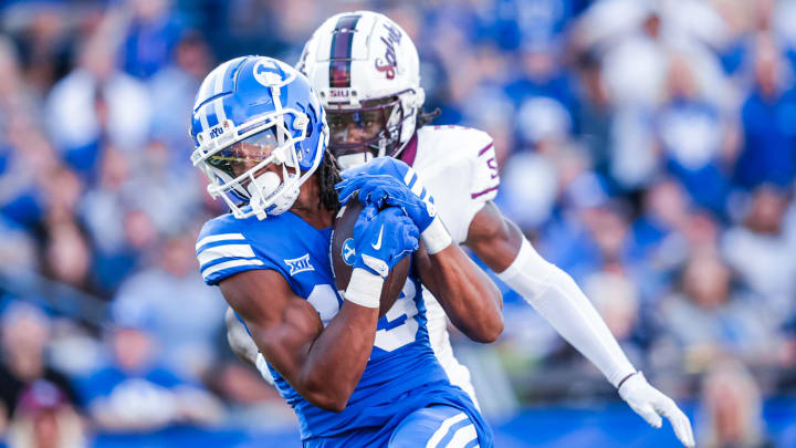 BYU wide receiver Jojo Phillips catches a 57-yard touchdown from Jake Retzlaff