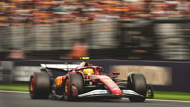 Ferrari's Lewis Hamilton drives around the track during qualifying at the Australian Grand Prix.