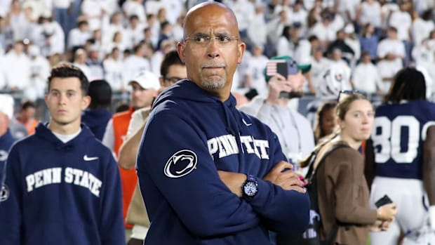Penn State coach James Franklin stands on the field following the game against the Northwestern Wildcats.