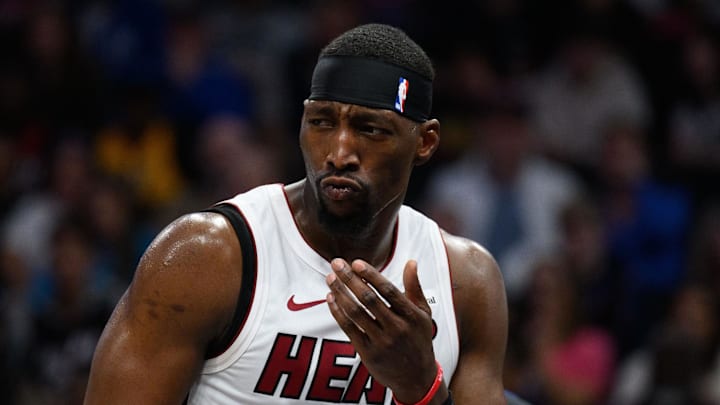 Miami Heat center Bam Adebayo (13) reacts  (Mandatory Credit: Reggie Hildred-Imagn Images)