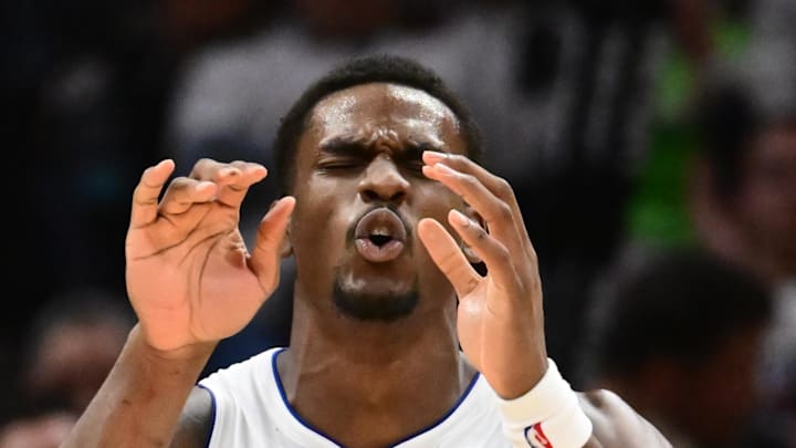May 11, 2026; Cleveland, Ohio, USA; Detroit Pistons center Jalen Duren (0) reacts after a play against the Cleveland Cavaliers during the second half of game four in the second round of the 2026 NBA Playoffs at Rocket Arena. Mandatory Credit: Ken Blaze-Imagn Images