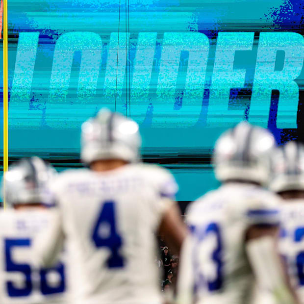 Louder flashes on the large scoreboard in front of Dallas Cowboys QB Dak Prescott in a game against the Philadelphia Eagles.