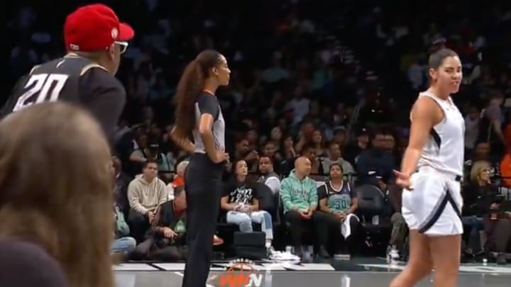 Spike Lee and Kelsey Plum exchange words during Liberty - Aces game.