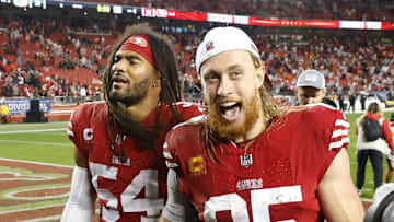 San Francisco 49ers linebacker Fred Warner (54) and tight end George Kittle (85)