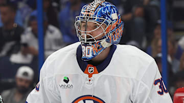 Dec 6, 2025; Tampa, Florida, USA;New York Islanders goaltender Ilya Sorokin (30) against the Tampa Bay Lightning during the first period at Benchmark International Arena. Mandatory Credit: Kim Klement Neitzel-Imagn Images