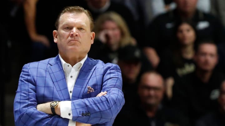 Illinois Fighting Illini head coach Brad Underwood looks down court during the NCAA men   s basketball game against the Purdue Boilermakers, Sunday, March 5, 2023, at Mackey Arena in West Lafayette, Ind