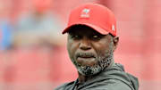 Dec 7, 2025; Tampa, Florida, USA; Tampa Bay Buccaneers head coach Todd Bowles prior to the game against the New Orleans Saints at Raymond James Stadium. Mandatory Credit: Kim Klement Neitzel-Imagn Images