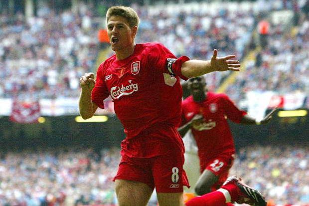 Steven Gerrard celebrates scoring in the 2006 FA Cup final.